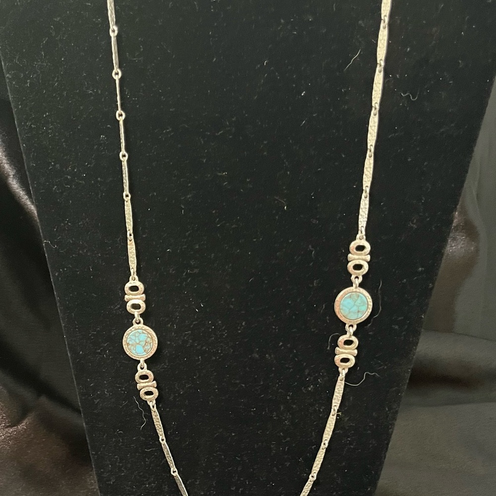Silver and Turquoise Long Necklace